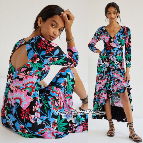 NWT ANTHROPOLOGIE Ruched Floral Maxi Dress. - Picture 12 of 16